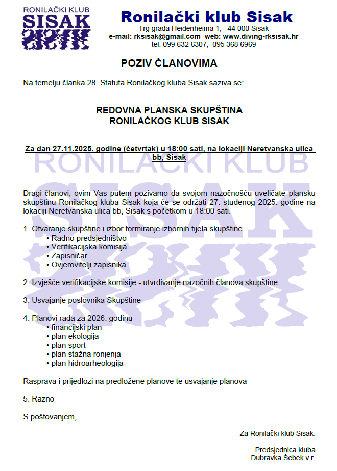 You are currently viewing Poziv na plansku skupštinu Rk Sisak 2025.